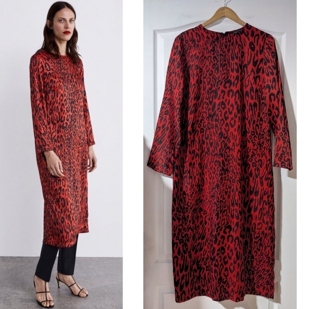 Zara | Red leopard midi dress